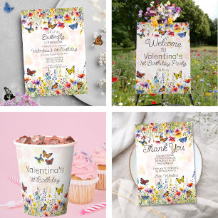 Colourful Wildflowers Butterflies Girl's Birthday Invitation