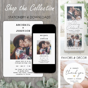 QR RSVP All-In-One Chic Typewriter 2 Photo Wedding Invitation