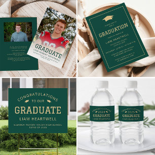 Sporty Green Gold Graduation Party Invitation