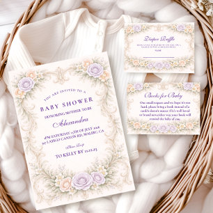 Lavender Rose Ornate Baby Shower Invitation