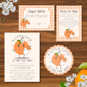 Little Cutie On the way   Cute Orange Baby Shower  Paper Coaster