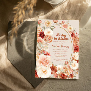 Boho fall terracotta burgundy floral groovy Baby Invitation