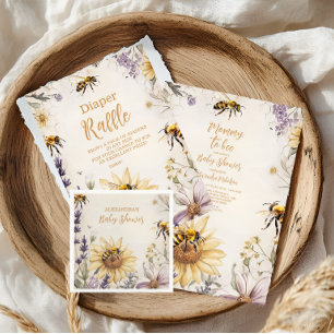 Vintage Mummy to Bee Yellow Floral Baby Shower Invitation