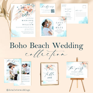 Beach Wedding Floral Watercolor Invitation