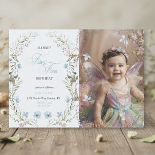 Fairy First Birthday Invitation   Elegant Blue  Paper Plate