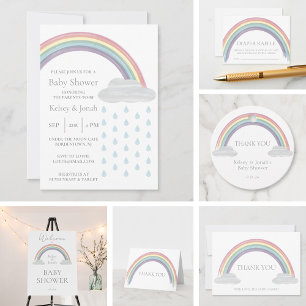 Pastel Watercolor Rainbow Baby Shower Invitation