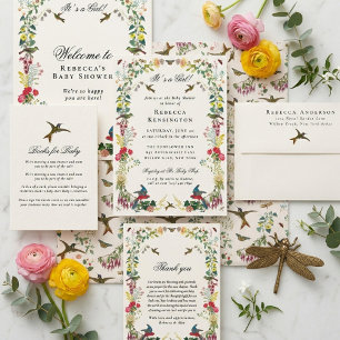 Hummingbird Floral Garden Baby Shower Welcome Poster