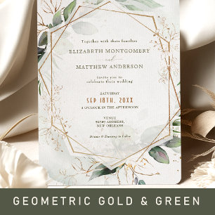 Gold & Green Boho Wedding Watercolor Rustic Invitation