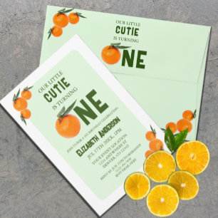 Little Cutie Orange 1st Birthday Invitation