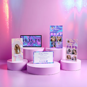 Purple & Blue Watercolor Holographic Design Beauty Business Card