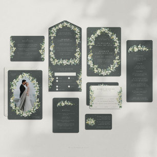 Green/Cream Snowberry+Eucalyptus Wedding Flat Place Card
