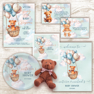 Teddy Bear Boy Hot Air Balloon Baby Shower Paper Plate