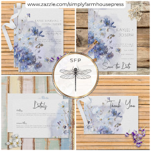Modern Periwinkle Blue Watercolor Wildflowers Save The Date