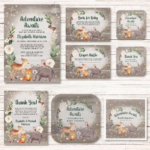 Winter Woodland Animals Baby Shower Paper Plate