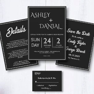 Elegant Simple Black And White Delicate Wedding Invitation