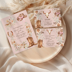 Pink Boho Floral Western Bridal Shower Enclosure Card