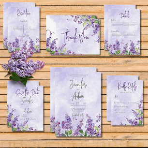 Boho Watercolor Lilac Flowers Wedding Thank You Card