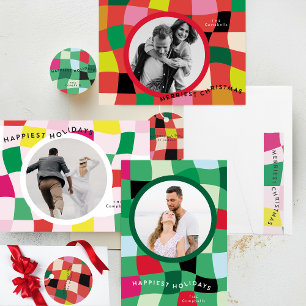 Modern Colourful Tartan Plaid Christmas Classic Round Sticker