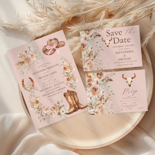 Pink Boho Floral Western Wedding Enclosure Card