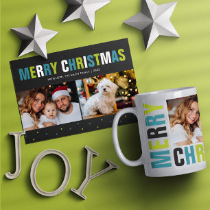 "Merry Christmas" Bold Letters and Photos Holiday Coffee Mug