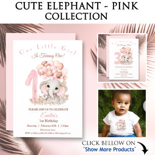 Cute Elephant 1st Birthday Pink Personalised Name Wrapping Paper