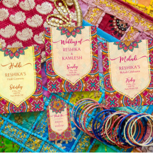 Cerise mandala rangoli wedding budget invitation