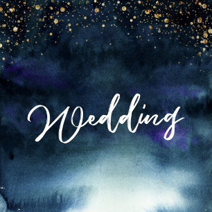 Starry Night Navy Blue Watercolor Wedding Invitation