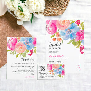 Pretty bohemian floral watercolor bridal shower invitation