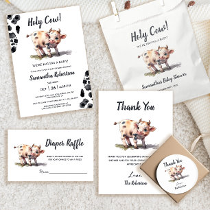 Cute Holy Cow Farm Animal Baby Shower Thank You Classic Round Sticker