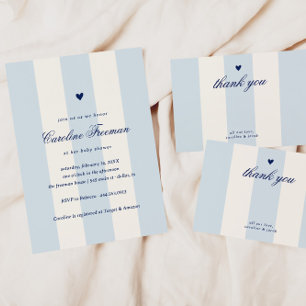 Blue Stripe Heart Valentine Baby Shower Thank You Card