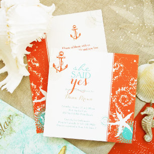 Aqua Red Nautical Wedding Celebration Invitation