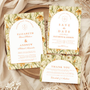 Warm Botanical Arch Wedding Save The Date