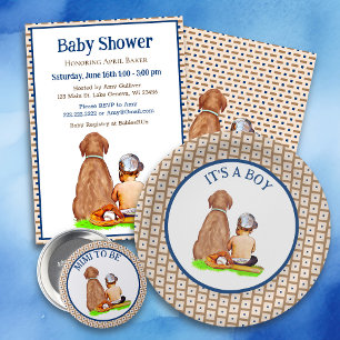 Baby Boy and Dog Baseball Themed Baby Shower Classic Round Sticker