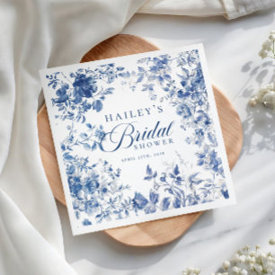 Elegant Blue Toile Chinoiserie Bridal Shower Paper Plate