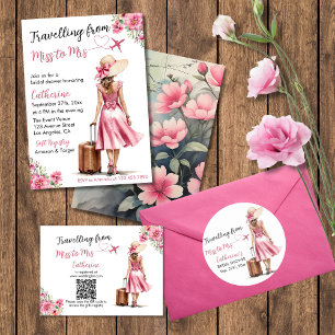 Miss To Mrs Travel Pink Bow Dress Bridal Shower Classic Round Sticker
