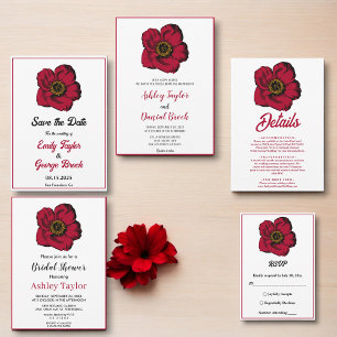 Elegant burgundy red rose romantic floral Wedding  Invitation