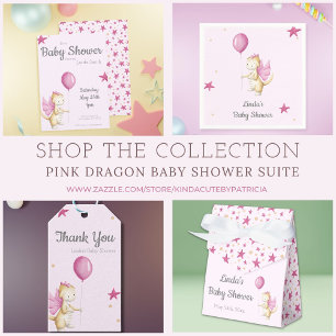 Cute Dragon Pink Girl Baby Shower Invitation
