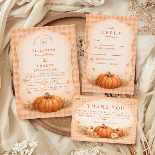 Rustic Gingham Pumpkin Fall Wedding Save The Date