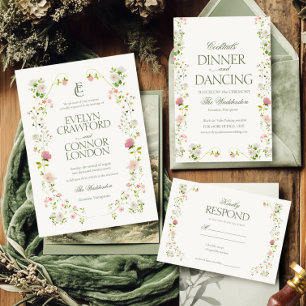 Elegant Bohemian Monogram Floral Wedding Invitation