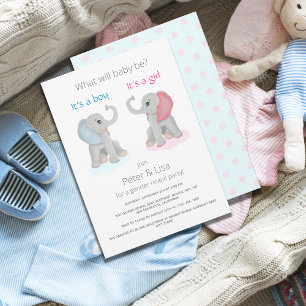 Cute Baby Elephant Gender Reveal Baby Shower Photo Invitation