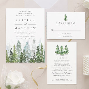 The Watercolor Pine Tree Forest Wedding Collection All In One Invitation