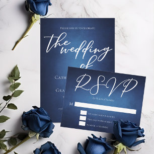 Modern Blue Minimalist Waterfront Evening Wedding Invitation