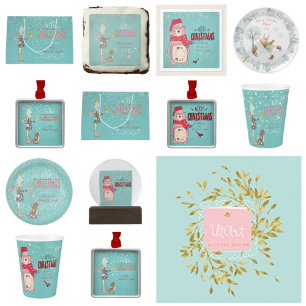 Merry Christmas- X-mas Bear and editable Text on Holiday Card