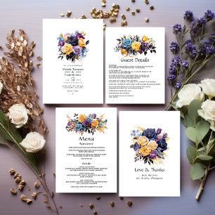 Blue, Purple, Gold, and Black Floral Wedding Invitation