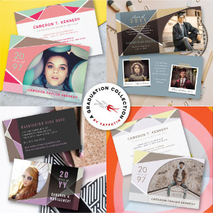 Artistic Geo Colour Blocks Photo Graduation Party Invitation