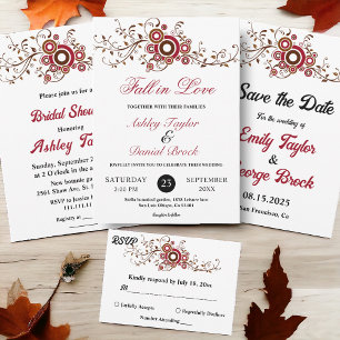 Elegant Ornate Burgundy Leaves Fall Floral Wedding Invitation