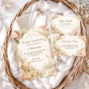 Botanical Floral Teddy Bear Books for Baby Enclosure Card