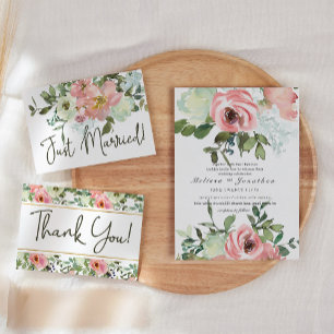 Eggshell and Blush Floral Wedding Invitation