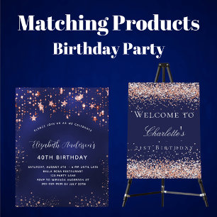 Birthday navy blue rose gold budget invitation flyer