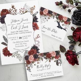 Save the Date Halloween Fall Wedding Watercolor  Card